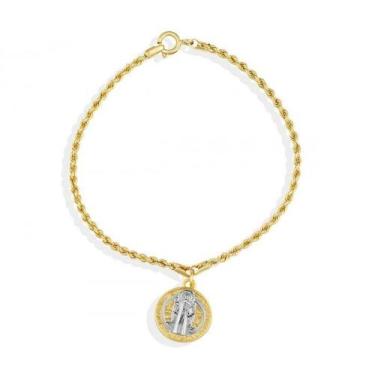 Imagem de Pulseira de Ouro 18K COM MEDALHA 18cm - Elegancy Joias, São Bento