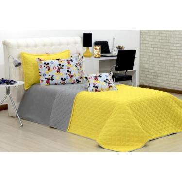 Imagem de Cobre leito Mickey Solteiro Dupla Face Amarelo E Cinza 03 Pçs - deccor