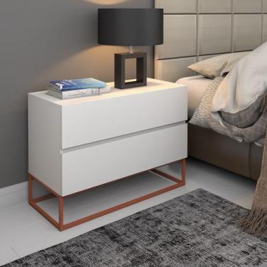 Imagem de Mesa Cabeceira Eros 60 Branco Pés Cobre Estilo Industrial - LCN Moveis