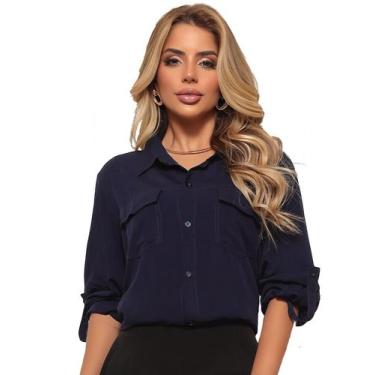 Imagem de Camisa Básica Feminina Manga Longa Ref. 15493 - DOCCE MULHER, Azul, GG