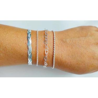 Imagem de Kit 4 Pulseiras Trançada Portuguesa Coração Baiana Prata 925 - DR Joia
