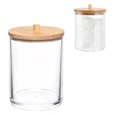 Imagem de Porta Cotonete Organizador Algodão Acrílico Tampa De Bambu - Equipe Y