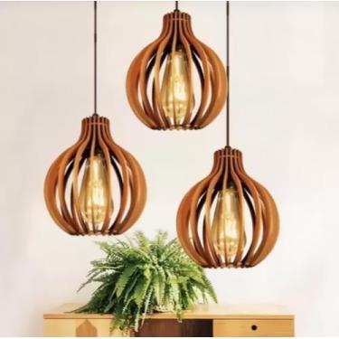Imagem de Kit com 3 Lustres/Pendentes de Teto em MDF Coquinho para área gourmet,