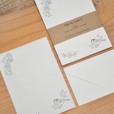 Imagem de Kit Papel de Carta Pássaro Chumbo - Maiáh Ateliê Gráfico