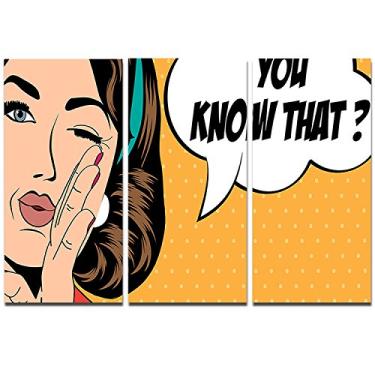 Imagem de Designart Arte de parede em metal retrô mulher em estilo quadrinho-retrato arte digital - MT7885-36x28 3 painéis, 36x28