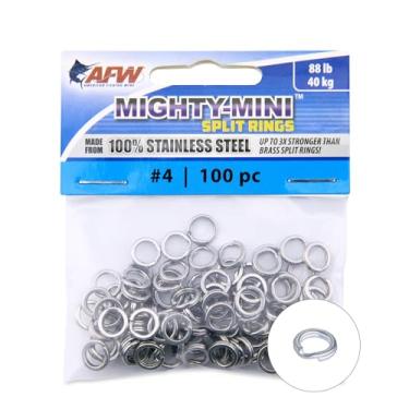 Imagem de American Fishing Wire Mighty Mini anel dividido de aço inoxidável, tamanho nº 4, teste de 40 kg, brilhante, 100 peças