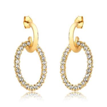 Imagem de Brincos Argolas com Aro de Cristais Revestido em Ouro - VL ACCESSOIRES
