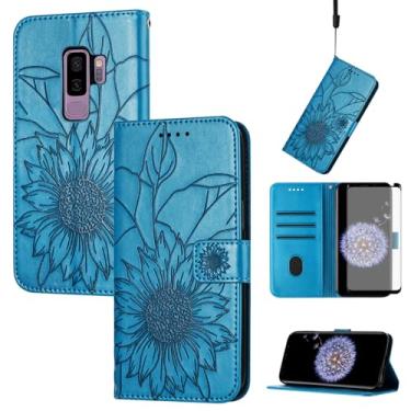 Imagem de Asuwish Capa de celular para Samsung Galaxy S9 Plus com protetor de tela de vidro temperado e estampa floral, capa carteira de couro com suporte para cartão de crédito S9+ 9S 9+ S 9 9plus S9plus