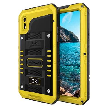 Imagem de Mitywah Capa à prova d'água para iPhone XR, capa resistente à prova de choque com protetor de tela integrado, capa de metal protetora subaquática de corpo inteiro 6,1 polegadas, amarela