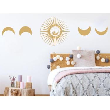 Imagem de Adesivo De Parede Lua Fases Dourado Cabeceira De Cama - adesivos kigru