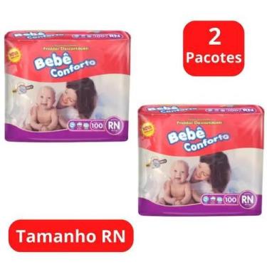 Imagem de Fralda Descartável Bebê Conforto 2 Pacotes Mega Tamanho RN Com 100 Uni