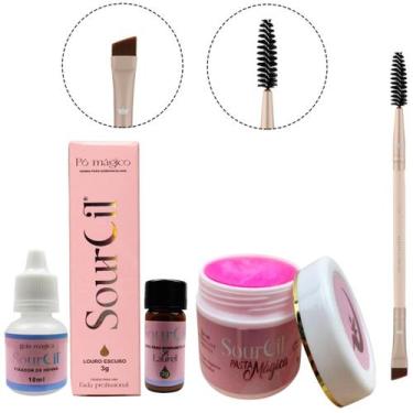 Imagem de Kit Henna Sobrancelha Sourcil Pasta Magica Gel Modelador e Pincel Rosa