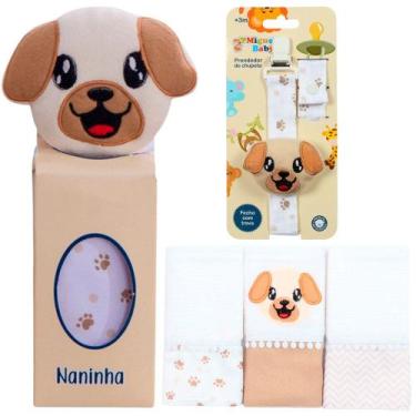 Imagem de Naninha + Prendedor de chupeta + Fralda de Boca Cachorrinho Bege - Mig