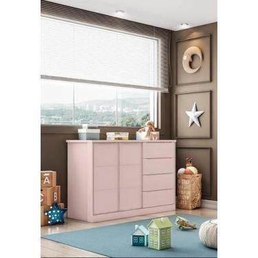 Imagem de Cômoda 2 Portas e 4 Gavetas Pérola Rosê - Phoenix Baby