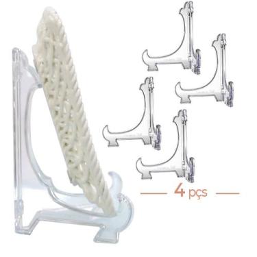 Imagem de Kit 4 Peças Suporte P/ Pratos Acrílico Transparente 10cm