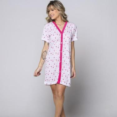 Imagem de Camisola Maternidade Botão na Frente Manga Curta Pós Cirúrgica Pijama 