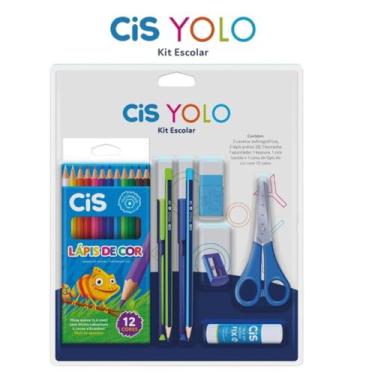 Imagem de Kit Escolar Cis Yolo Lapis de Cor 12 cores 2 canetas 2 Lapis Preto + a