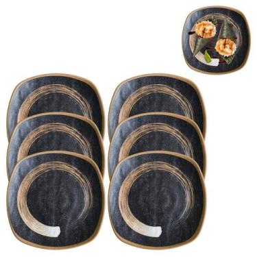 Imagem de 6 Pratos Oriental Preto 20cm Restaurante Japones Melamina - Bm36