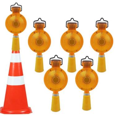 Imagem de Sinalizador Viario Solar Cone Kit 6 Uni Sinalizaçao Luz Segurança Estr