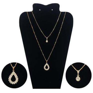Imagem de Colar Feminino Duplo Dourado Folheado a Ouro 18k Gota - R7