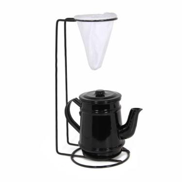 Imagem de Jogo De Café Mini Bule 400ml Alumínio + Suporte Com Coador - Preto - A