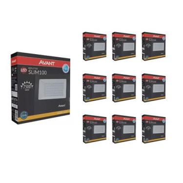Imagem de Kit 10 Refletores Avant LED Slim 100W Preto Bivolt, 3000k - Branco Que
