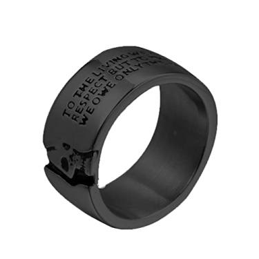 Imagem de OAKKY Anel masculino de caveira de aço inoxidável com letras gravadas em meia cara, Metal, Metal