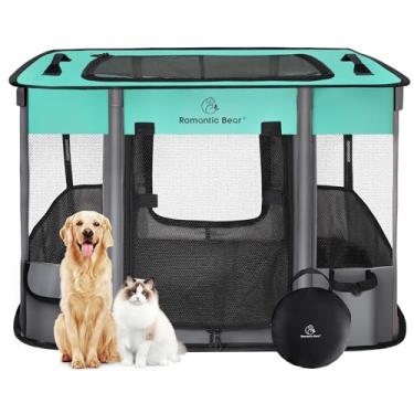 Imagem de ROMANTIC BEAR Cercadinho para Cães de 44 X 34 X 24", Cercadinho para Animais de Estimação, Cercadinho Dobrável para Filhotes E Gatos, Caixa de Tenda para Canil de Exercícios Portátil, Capa de Sombra R