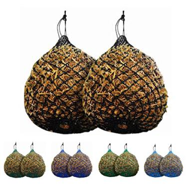 Imagem de Majestic Ally 2 peças de 3,18 cm x 3,18 cm com orifícios de alimentação ultra lenta rede de feno muito resistente com anel inferior para pastagem simuladora de cabras, ovelhas e gado, reduz o