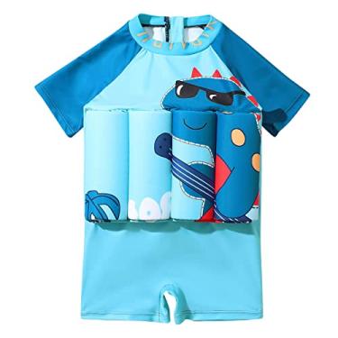 Imagem de IDOPIP Traje de banho infantil para meninos e meninas, flutuante, com flutuabilidade ajustável, colete de natação peça única, Dinossauro azul + guitarra, 4-5 Anos