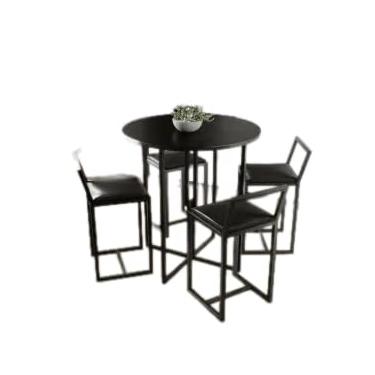 Imagem de Conjunto Mesa Redonda Preta 4 Cadeiras Pequena Estofado Industrial Black (PRETO)