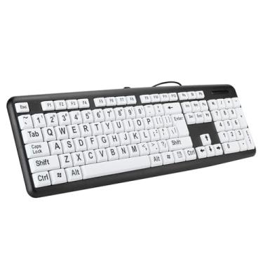 Imagem de Teclado de Impressão Grande Preto Velho Teclado Conveniente Prático Plug and Play para Casa Computador Computador Escritório (Preto)