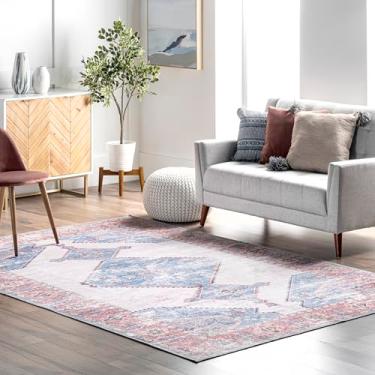 Imagem de nuLOOM Tapete vintage envelhecido lavável à máquina Olga, 9 x 15 cm, azul