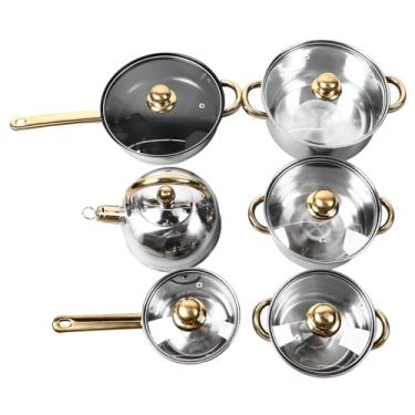 Imagem de Conjunto de Panelas e Frigideiras de Aço Inoxidável de 12 Peças, Elegante Conjunto de Panelas de Cozinha Douradas, Frigideira Resistente Ao Calor Com Construção Robusta, Panelas,