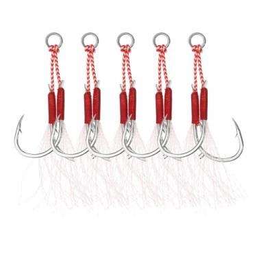 Imagem de PATIKIL Kit de ganchos duplos de pesca, 5 peças de anzóis que brilham lentamente e de queda rápida, ganchos de pesca para iscas verticais, verde (20#, 7,4 cm x 2 cm)