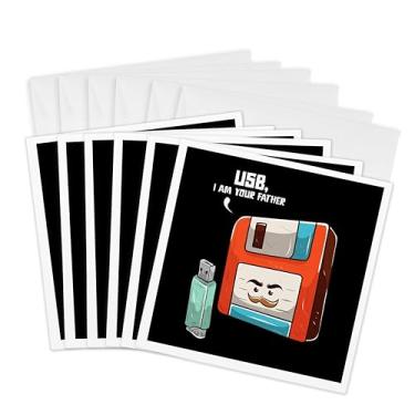 Imagem de 3dRose Cartões comemorativos – Gráfico retrô com USB Stick e disco flexível Nerd vintage – 15 x 15 cm, conjunto de 6 (gc_308581_1)