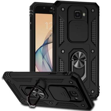 Imagem de Tothedu Capa para Galaxy J7 Prime, capa para Samsung J7 Prime com capa deslizante para câmera, suporte magnético à prova de choque com anel giratório de 360° integrado para Samsung Galaxy J7 Prime,