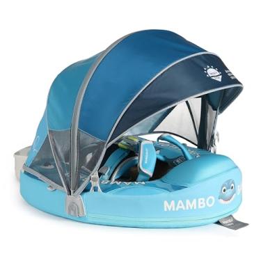 Imagem de AnjeeIOT Boia de dinossauro Mambobaby com dossel, boia de piscina não inflável para bebês de 3 a 24 meses