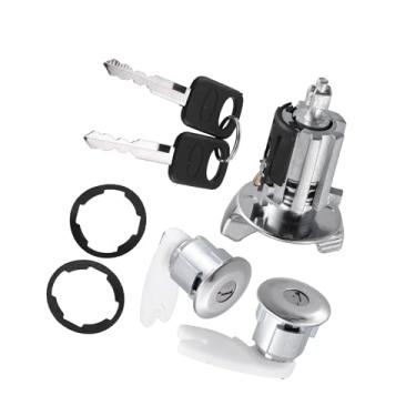 Imagem de Hihaha Cilindro de bloqueio de interruptor de ignição, kit de cilindro de fechadura de porta, para picape Ford F150 250 350 1992-1995, metal, com 2 chaves, tom preto prateado, 1 conjunto de material