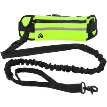 Imagem de Coleira para cães sem usar as mãos para corrida, caminhada, coleira reflexiva com bolsa de cintura, cinto elástico retrátil, corda de tração para cães, produtos para animais de estimação (verde)