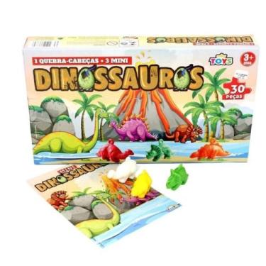 Imagem de Quebra Cabeça Dinossauros Com 3 Mini Dinos Brinquedo Raíz - Mini Toys