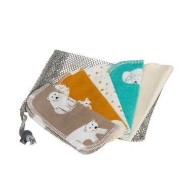 Imagem de Lenços de flanela orgânica com 5 unidades | Flanela orgânica natural durável | Secagem rápida | Panos reutilizáveis e laváveis | 12,7 x 15,2 cm