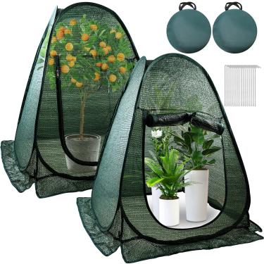 Imagem de 2 peças tenda de sombra de plantas pop-up, 71 x 71 x 81 cm com zíper para porta planta sombra pano resistente a UV cobertura de plantas barraca protetor solar verde rede jardim proteção solar com