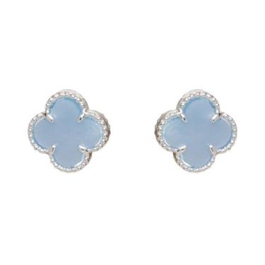 Imagem de Brinco Flor Trevo Virgínia Blogueira Azul Banhado Prata 925 - Papillon