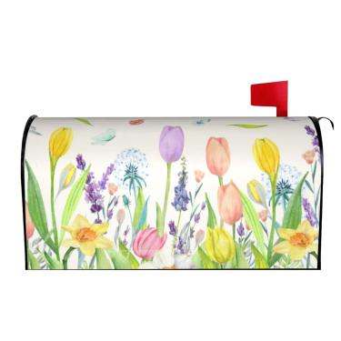 Imagem de Capas de caixa de correio florais primavera verão flores magnéticas aquarela lavanda tulipa borboleta caixas de correio decorativas envoltórios capa de caixa postal tamanho padrão 45,7 x 53