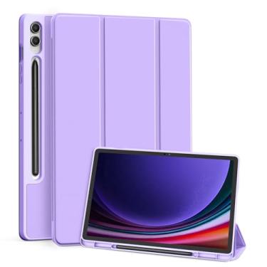 Imagem de Capa fina para Samsung Galaxy Tab S9 +/S9 FE de 12,4 polegadas com suporte S Pen, suporte triplo à prova de choque, capa protetora para tablet de ângulo duplo, leve, capa de TPU macio para