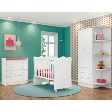 Imagem de Quarto de Bebê Completo Doce Sonho 2 Portas e Berço Simples Branco - Q