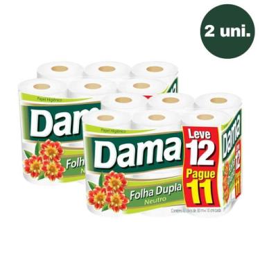 Imagem de Kit 2 Pacotes Papel Higiênico Dama Com 12 Rolos 30 M