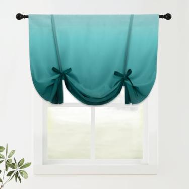 Imagem de COSVIYA Cortinas 100% blecaute ombré azul-petróleo ajustáveis para cozinha, isolamento térmico, escurecimento de quarto, sanefa, bolso de varão, persiana romana para janela pequena, 122 cm C x 86 cm