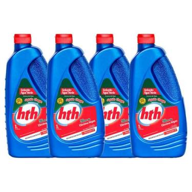 Imagem de Kit 4 Solução Agua Verde Piscina Algicida Choque Hth 1litro